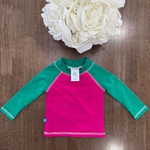 NWOT The Honest Company Kids Rashguard, Hot Pink & Teal Green Sleeves - Small